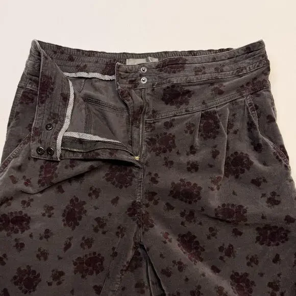 Anthropologie Pants Womens Medium Gray Floral Corduroy Joggers Elastic Cuff - Picture 8 of 12